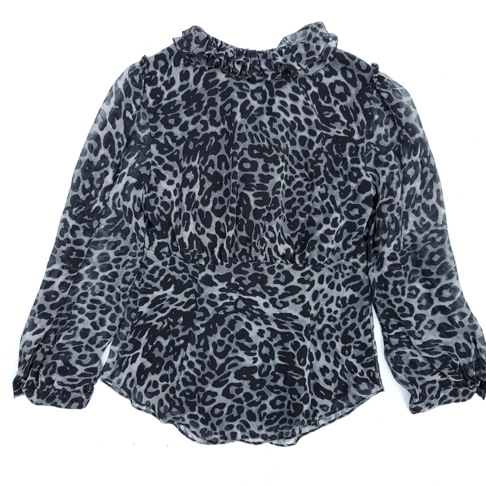 DVF Leopard Print Silk Ruffled Button Up Top - Picture 3 of 6